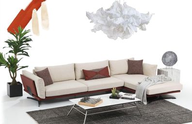 Ecksofa L-Form Beige Modern Stoff Design Wohnzimmer Sofa Polyester