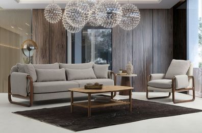 Sofagarnitur 41 Sitzer Sessel Viersitzer Modern Stoff Grau Set Design