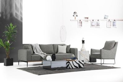 Sofagarnitur 2 Sitzer Sessel Zweisitzer Stoff Sofas Modern Design Grau