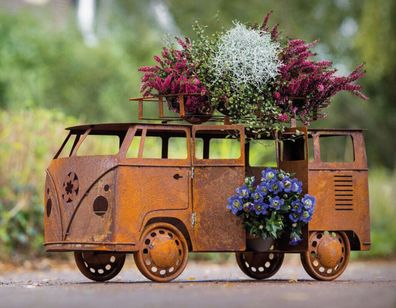 VW Bulli Bus zum Bepflanzen 75x30x45cm Edelrost Rost Gartendeko Auto Camper