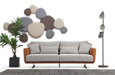 Dreisitzer Sofa 3 Sitzer Stoff Orange Modern Design Wohnzimmer Grau