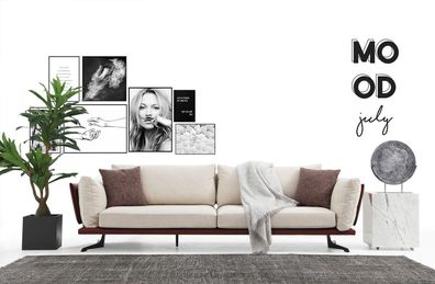 Dreisitzer Sofa 3 Sitzer Stoff Beige Modern Design Wohnzimmer Luxus