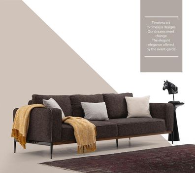 Zweisitzer Sofa 2 Sitzer Stoff Sofas Modern Design Wohnzimmer Braun