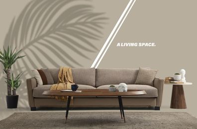 Sofa 3 Sitzer Dreisitzer Modern Stoff Beige Sofas Design Wohnzimmer
