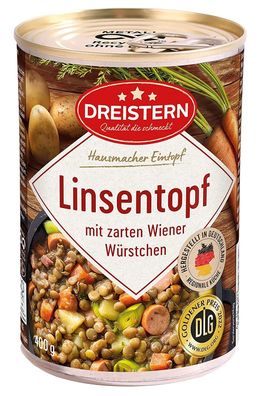 Dreistern Linseneintopf Zarte Wiener Würstchen Fertiggericht Konservendose 400g