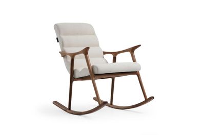 Schaukelstuhl Sessel Ohrensessel Stoff Holz 1 Sitzer Modern Braun Weiß