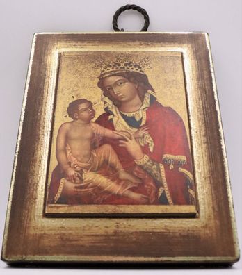 Altes Gemälde Replikat Holztafel Ikone 21 x 16 cm Heiligenbild Madonna 6#Z3