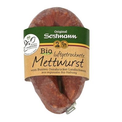 Luftgetrocknete Mettwurst vom Bunten Bentheimer Schwein Bio, im Ring