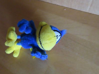 Figur Plüsch Vogel Rabe blau gelb roter Schwanz Ackaturbe Depesche/ ca. 9,5cm