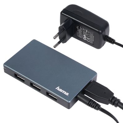 Hama 4-Port USB 3.0 Aktiv USB-Hub mit Netzteil Adapter Verteiler für PC Notebook