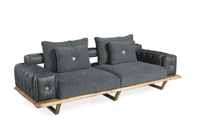 Sofa JV Möbel wohnzimmer holz dreisitzer sofa chesterfield textil modern Grau