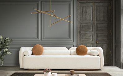 Sofa Wohnzimmer Modern Sofas 3 Sitz Holz Textil Design Polyester Farbe Weiß