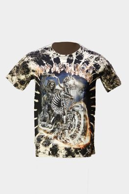 Wild Glow in the Dark volles Muster mit Hot as hell Totenkopf-Biker T-shirt Design