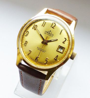 Schöne seltene Itraco Swiss Automatic 25Jewels Calendar Herren Vintage Armbanduhr