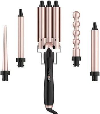 5 in 1 Lockenstab-Set mit 5 austauschbaren Keramikrollen, Rose