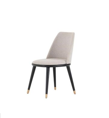 Designer Beige Stuhl Esszimmer Stühle Sitzstuhl Lehnstuhl Textil Holz