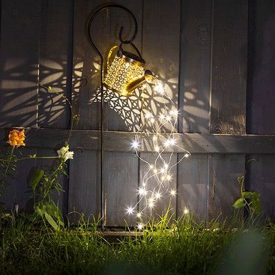 LED Solar Gießkanne mit Lichterkette 40 LEDs Gartenlampe Gartenstecker Deko