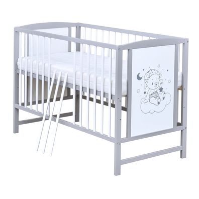 Babybett Gitterbett Kinderbett Weiß Grau 120x60 Traumbär Matratze