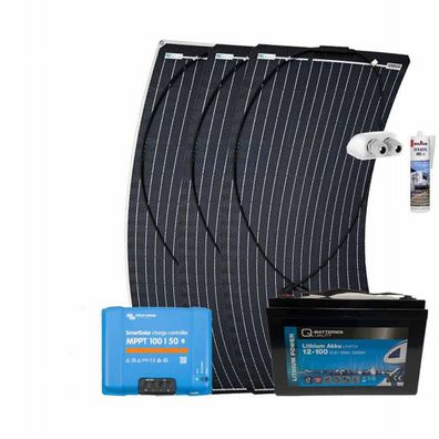 Wohnmobil Solar-Set 300W mit LiFePO4 12V 100Ah und Victron MPPT Solarladeregler ...