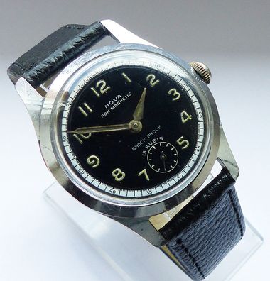 Seltene NOVA Military 15Rubis Herren Vintage Armbanduhr 50er Jahre