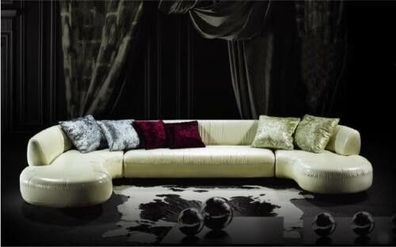 Chesterfield Ecksofa U-Form Luxus Couch Ledersofa Sofas Weiß Modern