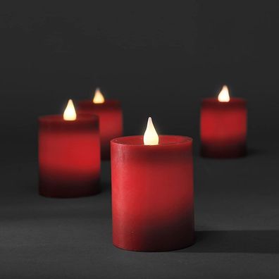 LED Kerzen, 4 x Echtwachskerzen, mit Fernbedienung und beweglicher Flamme Rot
