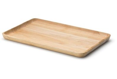 Continenta Gummibaum Holz Tablett modern schlicht geölt Rand 34 x 21 cm