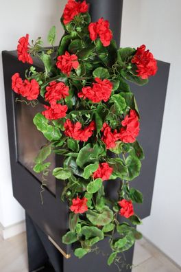 Geranie hängend künstlich, UV-beständig, Rot, Länge 80 cm, Balkonpflanze