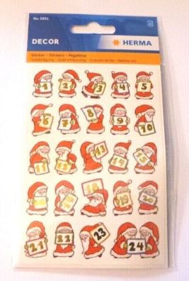 Herma 3891, Sticker Weihnachtsmänner nummeriert 1 bis 24, selbstklebend NEU
