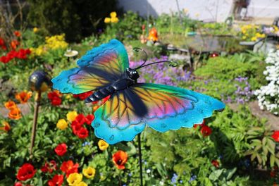 Windspiel Butterfly auf Metallstab, Farbe Blau, Gartendeko, Gartenpendel