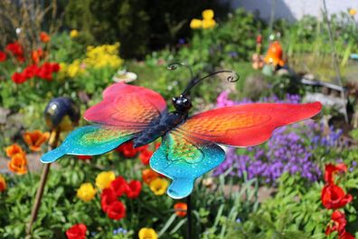 Windspiel Butterfly auf Metallstab, Farbe Rot, Gartendeko, Gartenpendel
