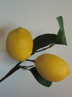 Zitronenzweig mit 2 Zitronen und Blättern, künstlich, Kunstblumen, Zitrusfrüchte