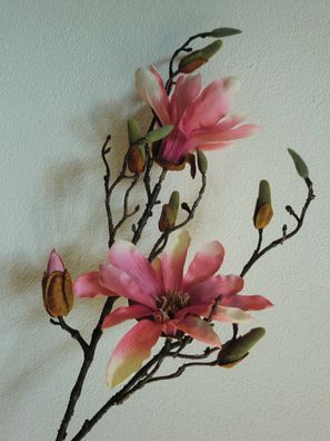 Magnolienzweig künstlich, Farbe Elfenbein-Rosé, Blütenzweige, Seidenblumen