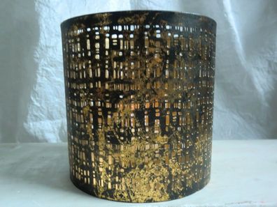 Teelichthalter, Windlicht "Ando" aus Metall, 13cm x 13cm, schwarz-gold gewischt