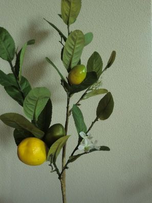 Zweig mit Zitronen und Blüten künstlich 67 cm lang, Zitronenzweig, Zitrusfrüchte