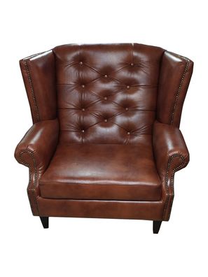 Luxus Ohrensessel Chesterfield Sessel Leder Braun Couch Art Deco Möbel