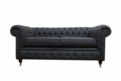 Chesterfield Couch Polster Möbel Zweisitzer Couchen Sofas Stoff Grau