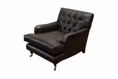 Designer Sessel 1 Sitzer Braun Leder Textil Luxus Sofa Chesterfield Neu