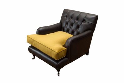 Sessel Couch Sofa Leder Braun Lounge Polster Sitzer Luxus Design Club