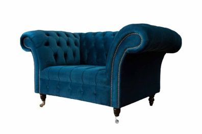Chesterfield Sessel Design Polster Sofa Couch Blau Textil Möbel Neu