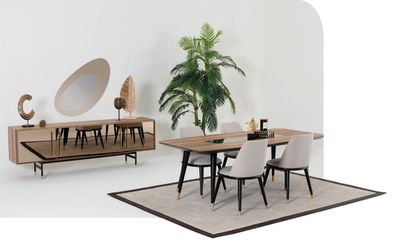 Esszimmer Set Tisch 4x Stühle Anrichte Spiegel Garnitur Design neu 7tlg