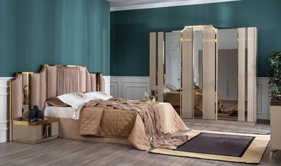 Luxus Komplettes Schlafzimmer Set Bett 2x Nachttisch Kleiderschrank 4tlg