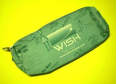wish-hotels Schüleretui Schlampermappe Schreibzeug Federtasche Mäppchen Grün Werbung