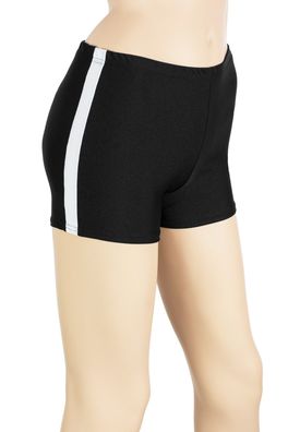 Damen Hotpant schwarz mit Galonstreifen in weiß Sporthose stretch shiny hauteng