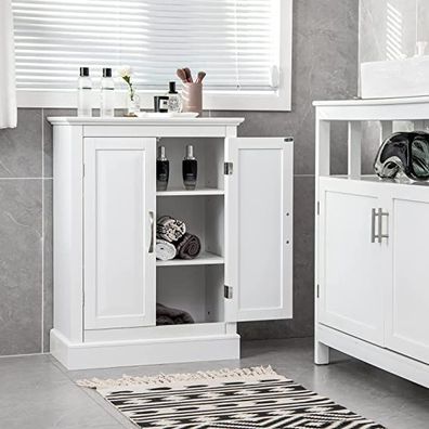 Badezimmer Kommode mit 2 verstellbaren Ablagen, Badezimmerschrank Holz, Badschrank