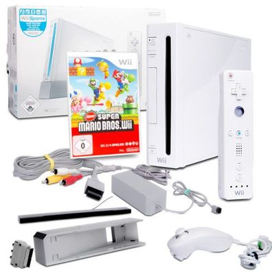 Wii Konsole in Weiss + alle Kabel + Nunchuk + Fernbedienung in OVP + Spiel New ...