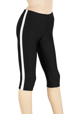 Damen Caprihose schwarz mit Galonstreifen in weiß Sporthose stretch shiny hauteng