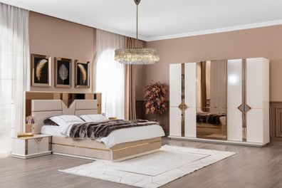 Schlafzimmer Set Bett 2x Nachttisch Kleiderschrank 4tlg Luxus Möbel