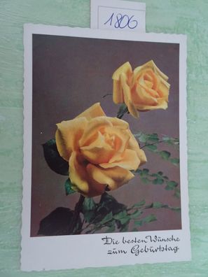 alte Postkarte AK Horn Color Rosen zum Geburtstag geprägter Schriftzug