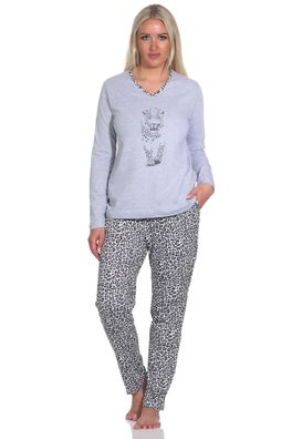 Normann Damen Langarm Pyjama Schlafanzug mit Tiermotiv, Hose im Animal-Print-Look